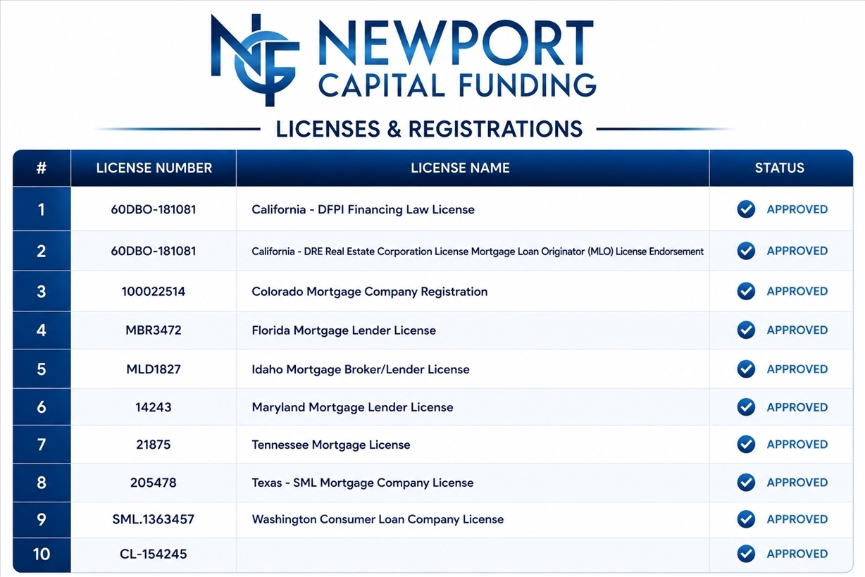 newport capital funding licenses